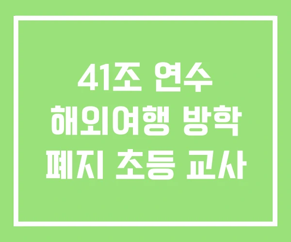 41조 연수 해외여행 방학 폐지 초등 교사