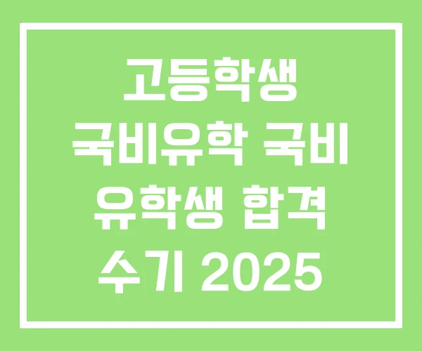 고등학생 국비유학 국비 유학생 합격 수기 2025 고등학생 국비유학 국비 유학생 합격 수기 2025