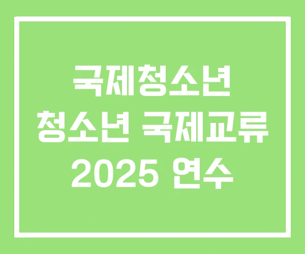 국제청소년 청소년 국제교류 2025 연수