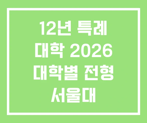12년 특례 대학 2026 대학별 전형 서울대