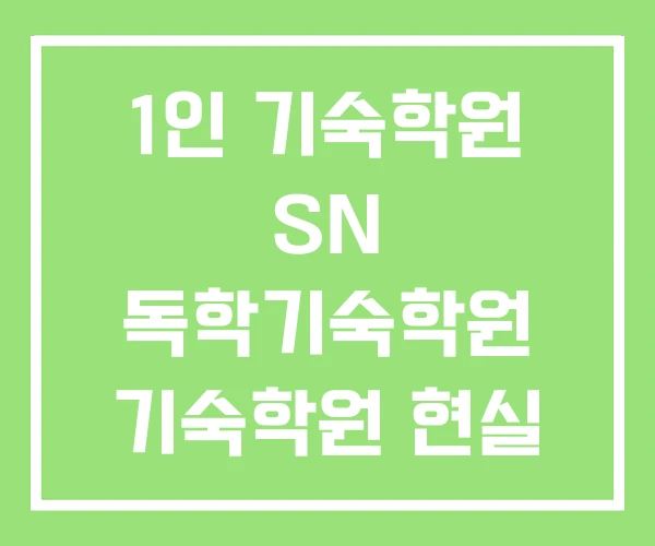 1인 기숙학원 SN 독학기숙학원 기숙학원 현실