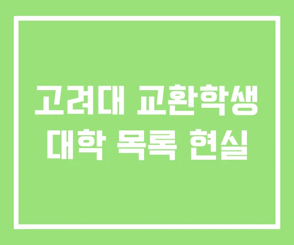 고려대 교환학생 대학 목록 현실