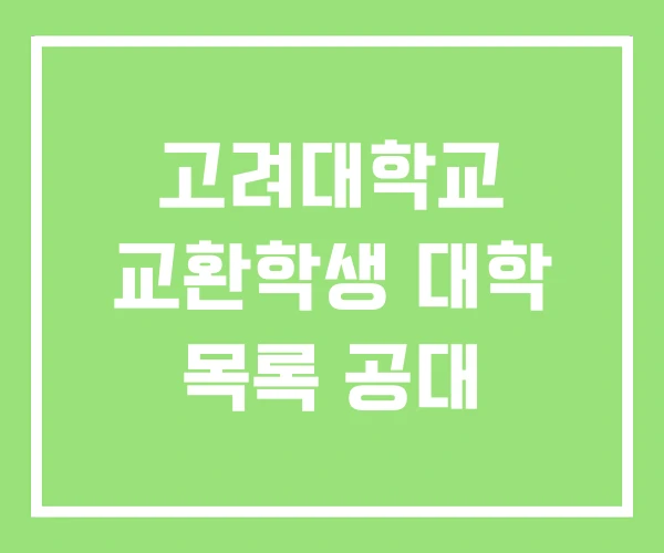 고려대학교 교환학생 대학 목록 공대
