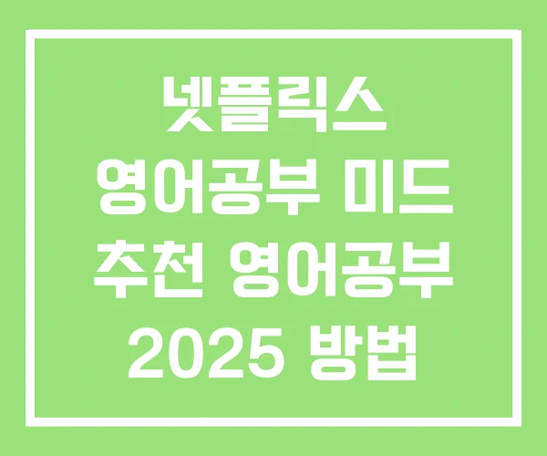 넷플릭스 영어공부 미드 추천 영어공부 2025 방법