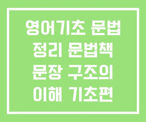 영어기초 문법 정리 문법책 문장 구조의 이해 기초편 영어기초 문법 정리 문법책 문장 구조의 이해 기초편
