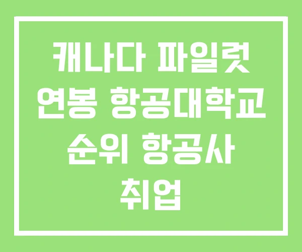 캐나다 파일럿 연봉 항공대학교 순위 항공사 취업